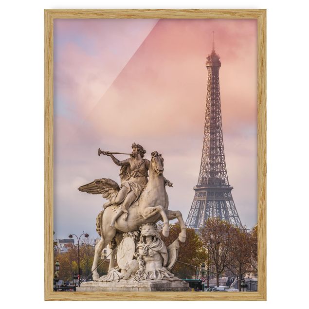 Tableau rose Statue de cavalier devant la Tour Eiffel