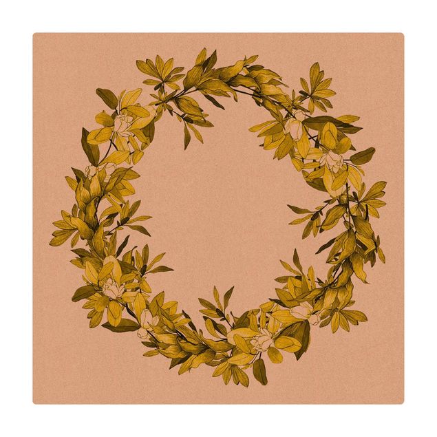 Tapis en liège - Romantic Floral Wreath Yellow - Carré 1:1