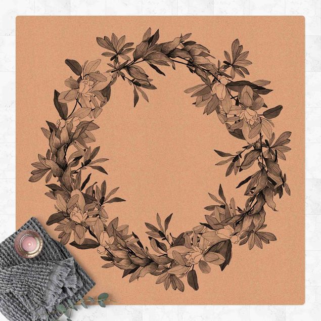 tapis contemporain Couronne florale romantique gris