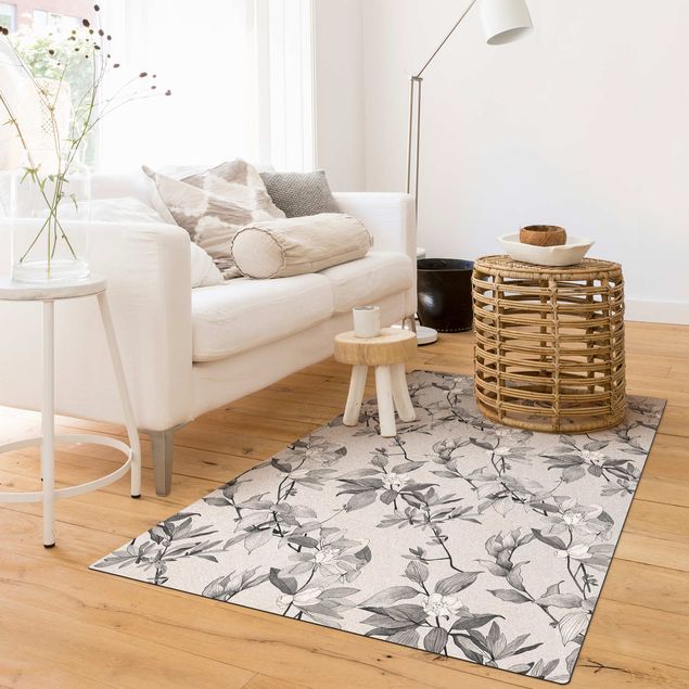 tapis gris clair Fleurs aquarelle romantique grises