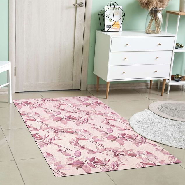 tapis salle à manger facile à nettoyer Fleurs aquarelle romantique nature violet