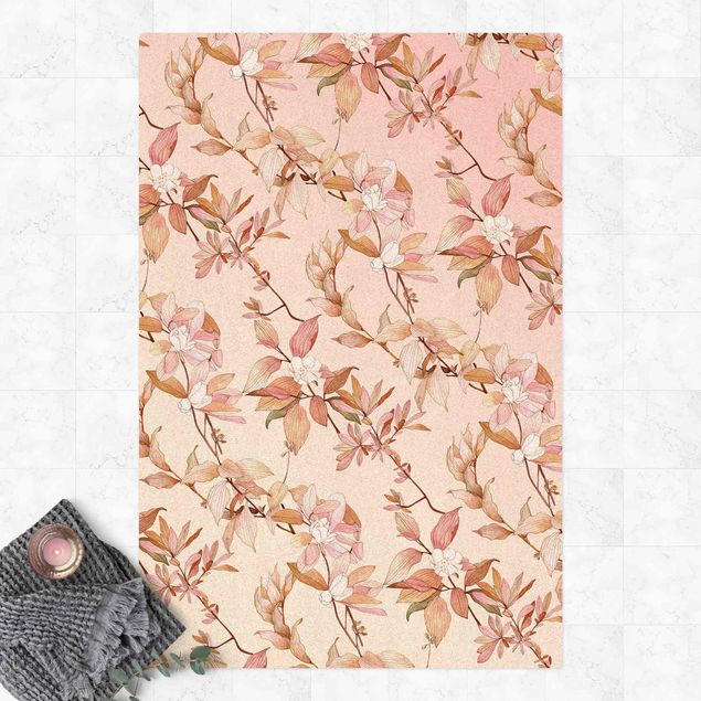 tapis salon moderne Fleurs aquarelle romantique nature rose