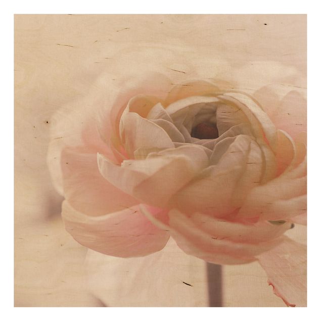 Tableaux en bois avec fleurs Focus sur une fleur rose pâle