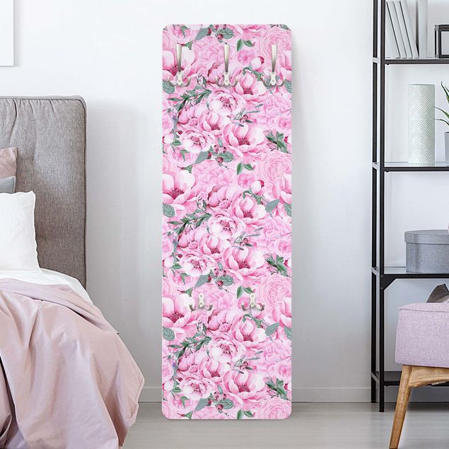 Porte-manteaux muraux avec dessins Pink Flower Dream Pastel Roses In Watercolour
