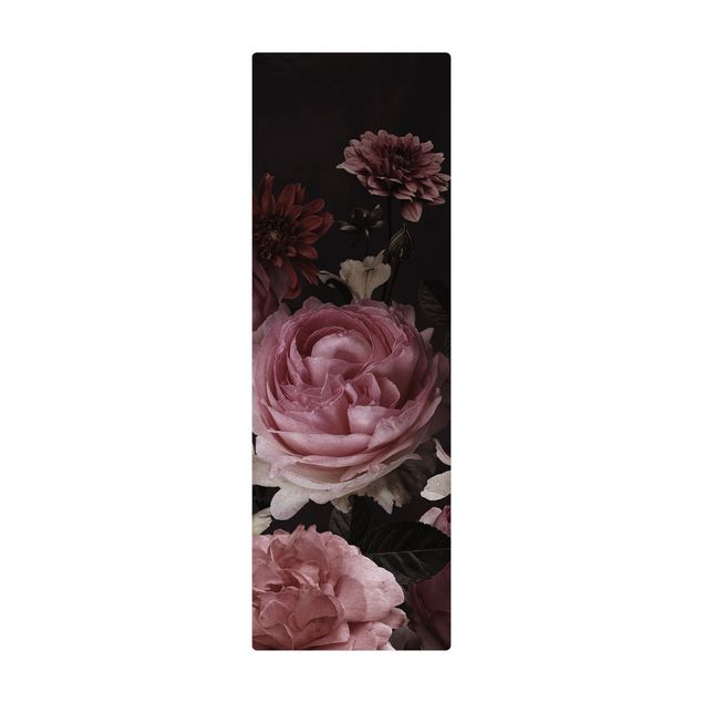 Tapis en liège - Pink Flowers On Black Vintage - Format portrait 1:3