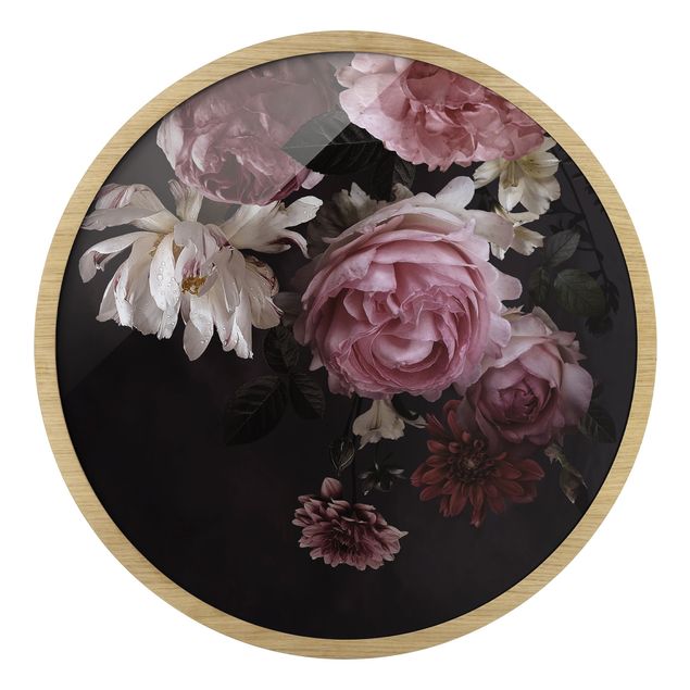 Tableau noir Fleurs roses sur fond noir vintage