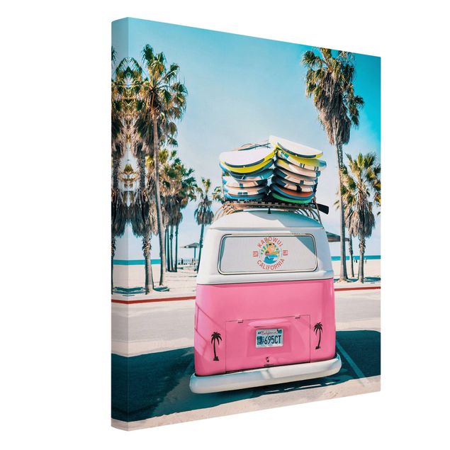 Tableau moderne Pink VW Bus With Surfboards
