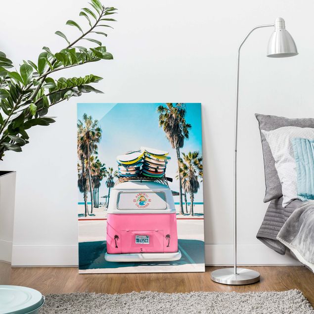 Tableau mer Pink VW Bus With Surfboards