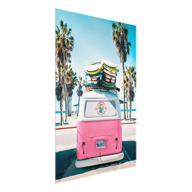 Tableau moderne Pink VW Bus With Surfboards