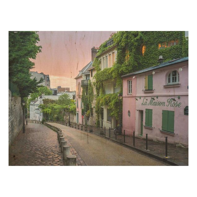 Tableaux en bois avec paysage Crépuscule de couleur rose à Paris