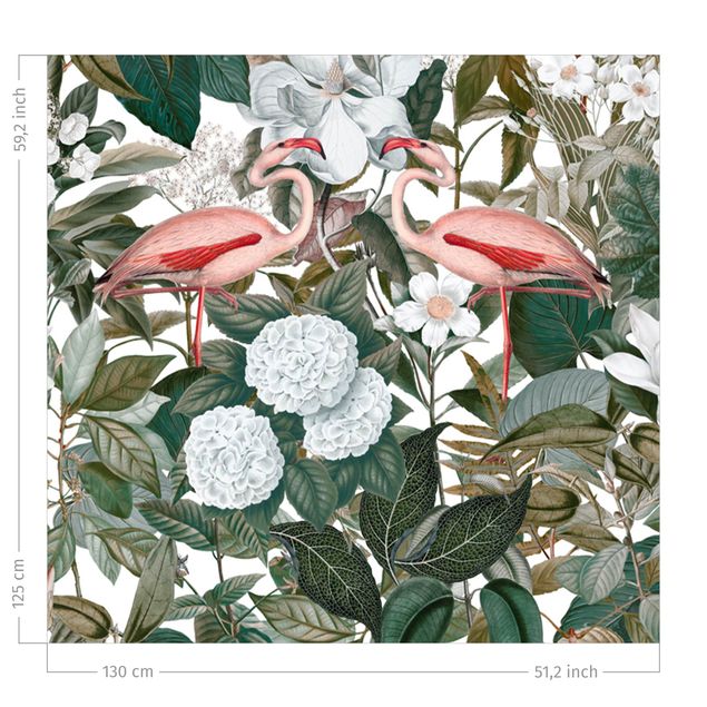 rideaux cuisine moderne Pink Flamingos With Leaves And White Flowers