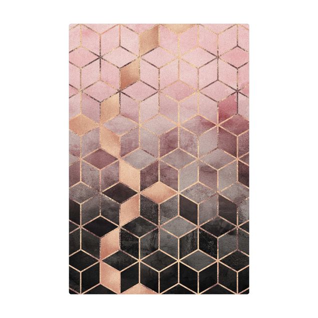 Tapis en liège - Pink Gray Golden Geometry - Format portrait 2:3