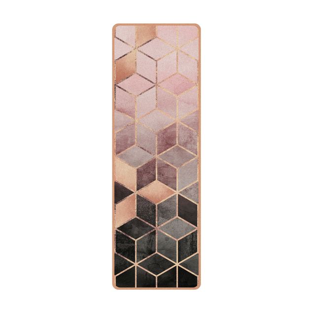 Tapis de yoga - Pink Gray Golden Geometry