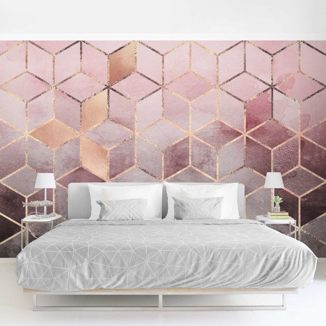 Papier peint - Pink Grey Golden Geometry
