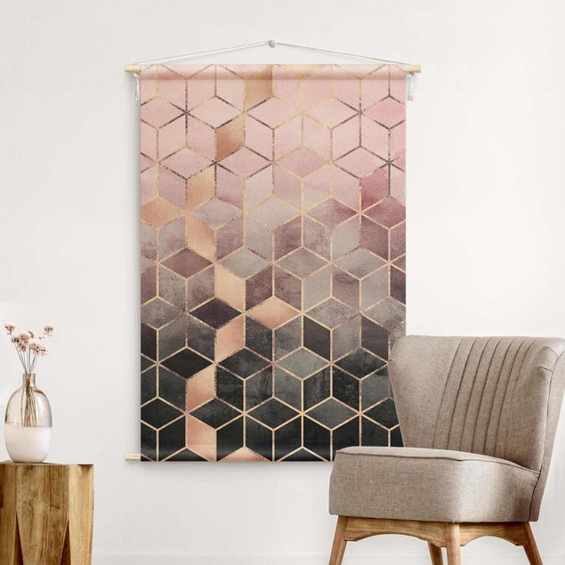 tapis de mur décoratif Pink Gray Golden Geometry