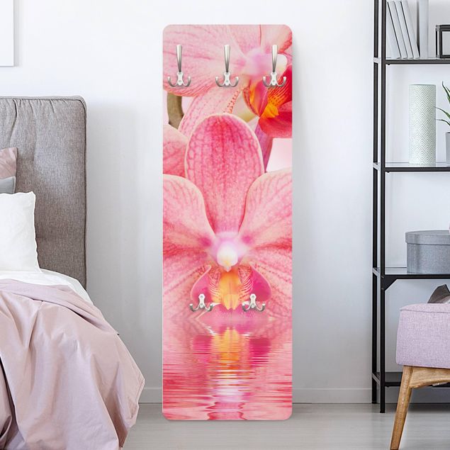 Porte-manteaux muraux avec fleurs Orchidée rose clair sur l'eau