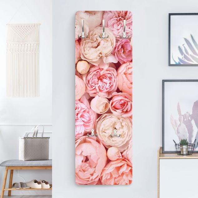 Porte-manteaux muraux avec fleurs Roses Coral Shabby en rose