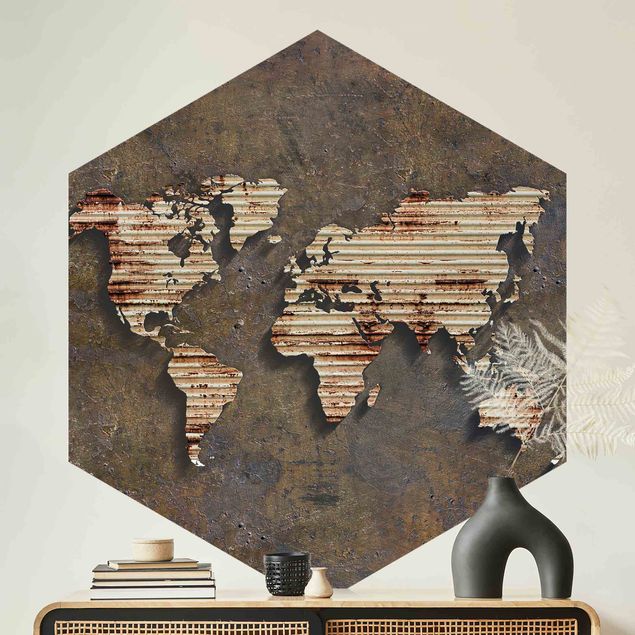 Papier peint moderne Carte du monde en rouille