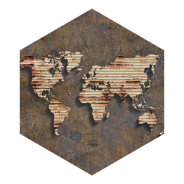 Papier peint hexagonal autocollant avec dessins - Rust World Map