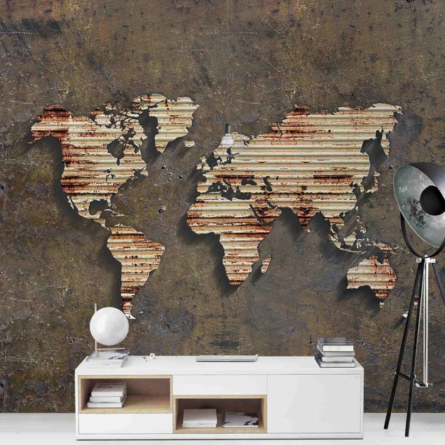 Papier peint moderne Carte du monde en rouille