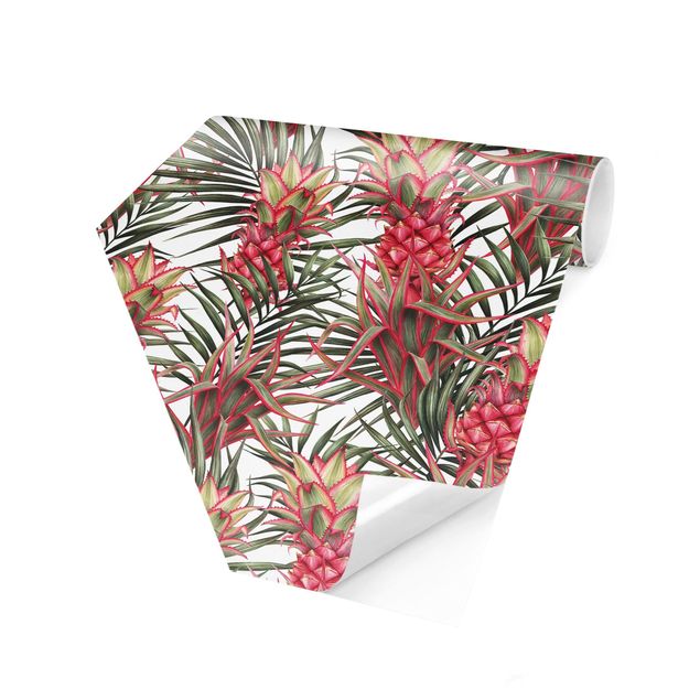 Papiers peints rose Ananas Rouge avec Feuilles de Palmier Tropical