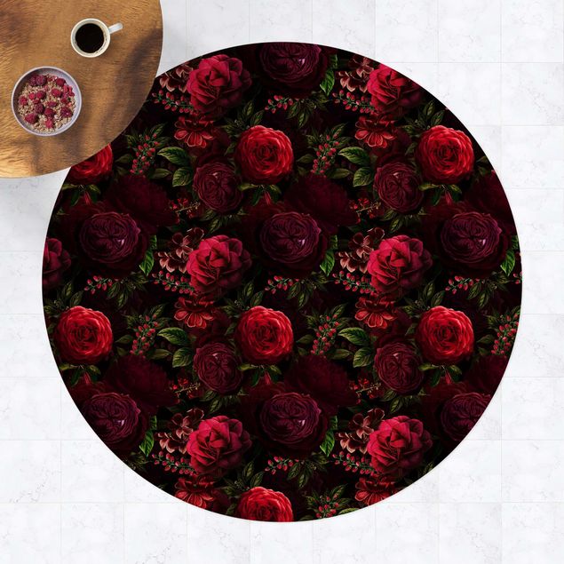 tapis extérieur terrasse Roses Rouges Devant Noir