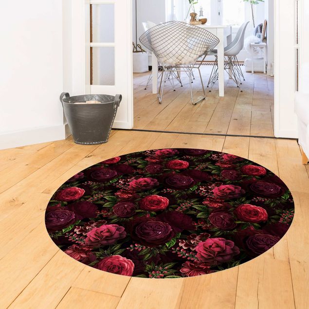 tapis salon moderne Roses Rouges Devant Noir