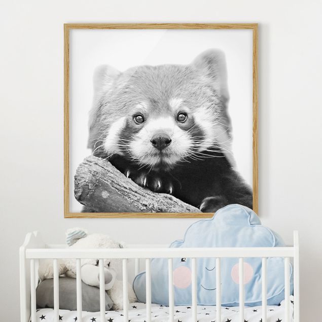 Déco chambre bébé Panda rouge en noir et blanc