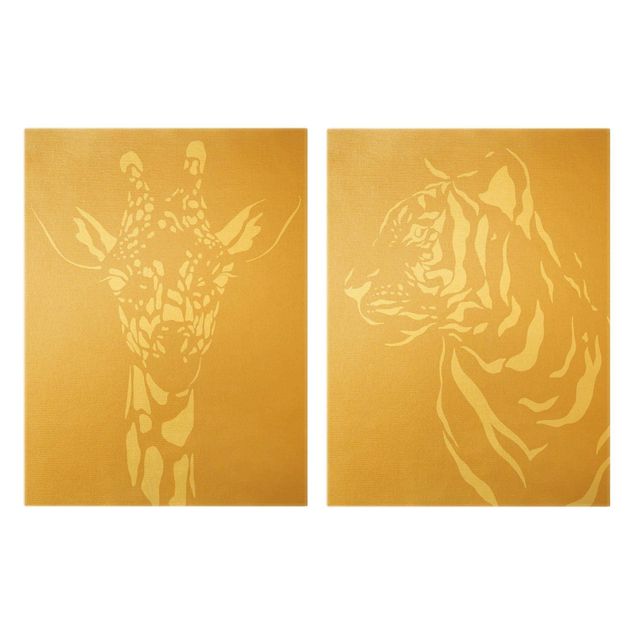 Tableaux moderne Animaux de safari - Girafe et Tigre Beige