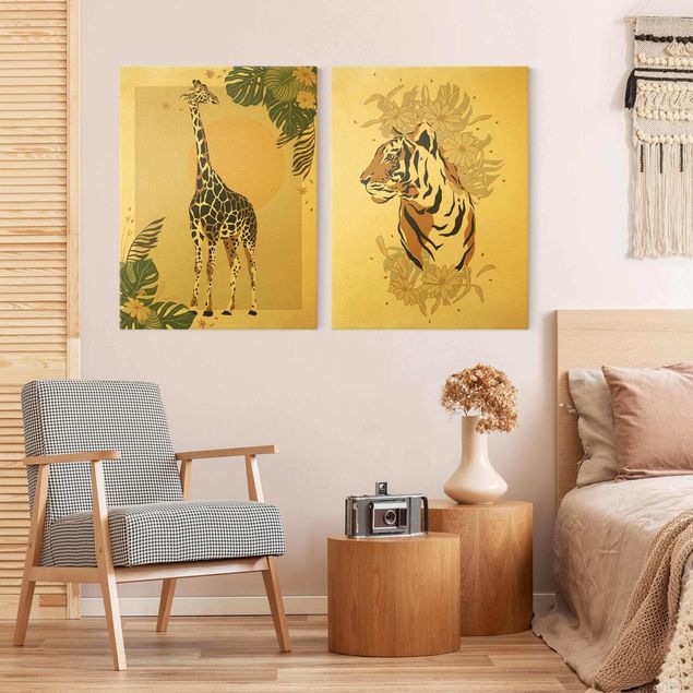 Toile girafe Animaux de Safari - Girafe et Tigre