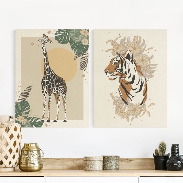 Impression sur toile - Safari Animals - Giraffe And Tiger
