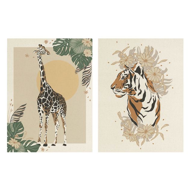 Tableaux modernes Animaux de Safari - Girafe et Tigre