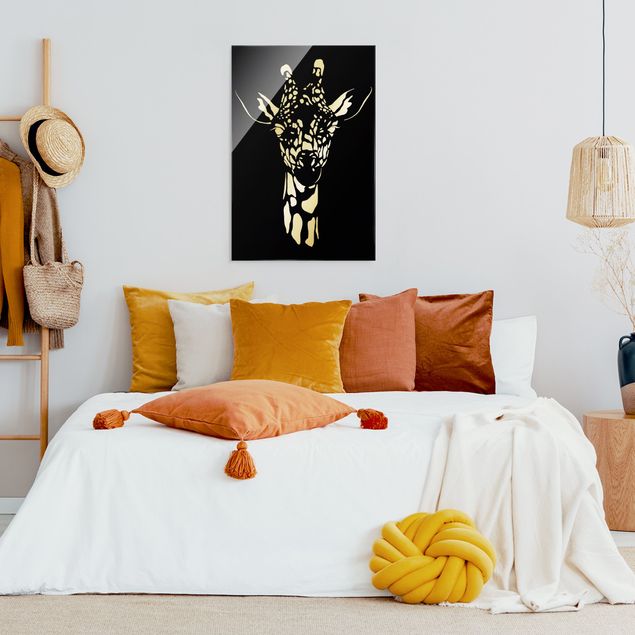 Tableau moderne Animaux de safari - Portrait Girafe Noir