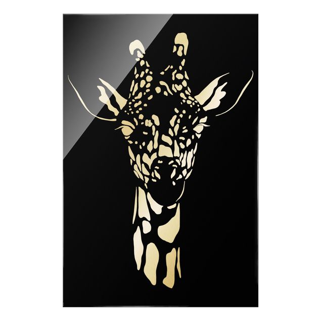 Tableau verre animaux Animaux de safari - Portrait Girafe Noir