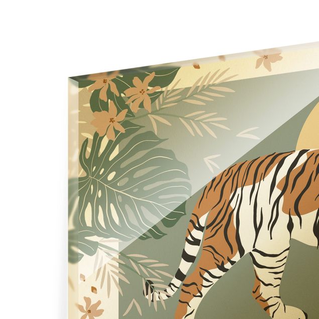Tableau couleur vert Animaux de safari - Tigre au coucher du soleil