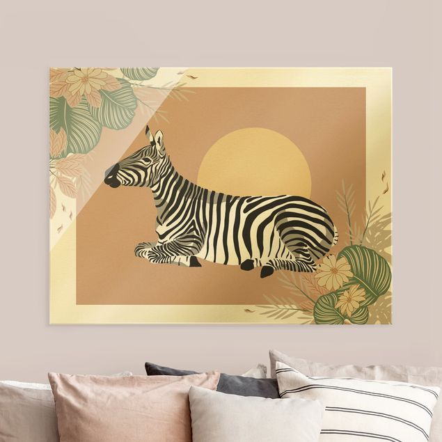 Tableaux en verre coucher de soleil Animaux de safari - Zèbre au coucher du soleil