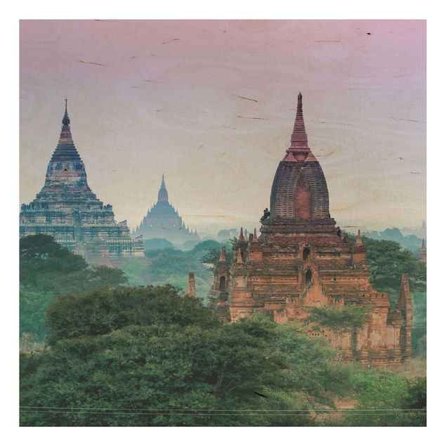Tableaux en bois avec paysage Parc du temple de Bagan