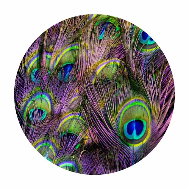 Tapis en vinyle rond|Iridescent Paecock Feathers