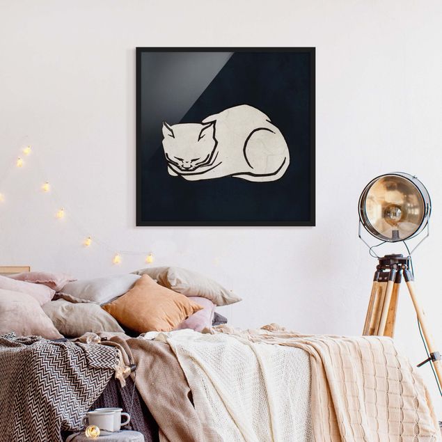 Tableaux encadrés noir et blanc Illustration d'un chat endormi