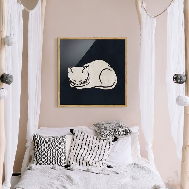Tableaux encadrés noir et blanc Illustration d'un chat endormi