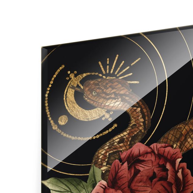 Tableau décoration Serpent avec Roses Noir Et Or I