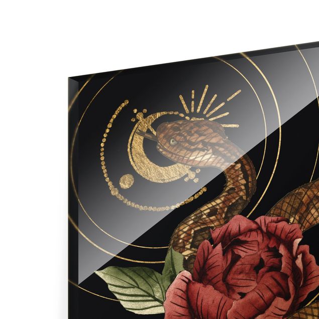 Tableau décoration Serpent avec Roses Noir Et Or I