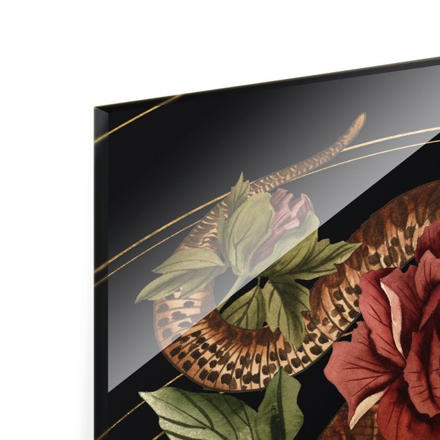 Tableau décoration Serpent avec Roses Noir Et Or III