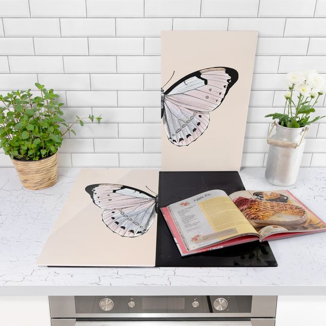 Cache plaques de cuisson Papillon Sur Beige