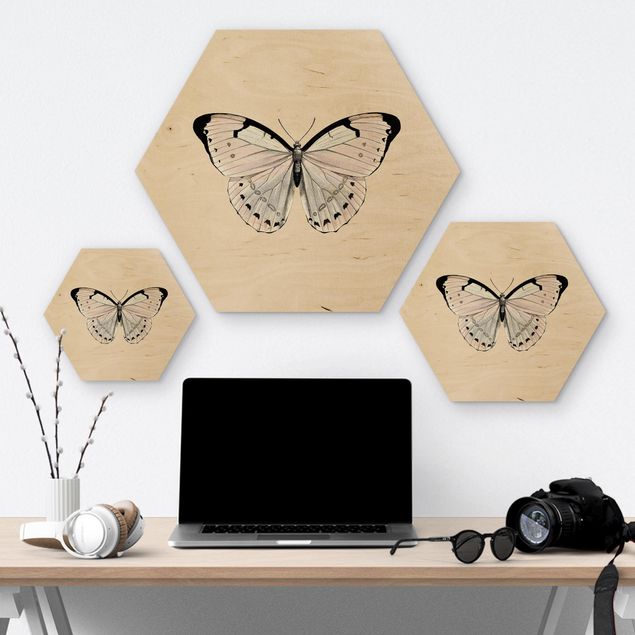 Hexagone en bois - Butterfly On Beige