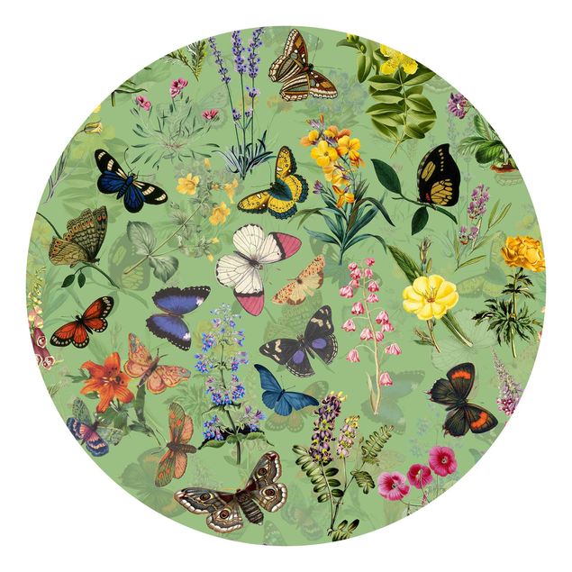 Tableaux de Uta Naumann Papillons avec fleurs sur vert