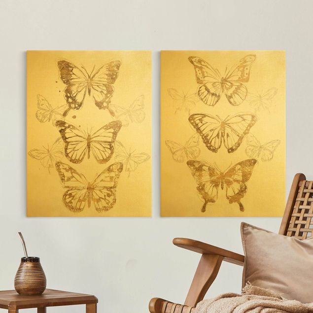 Tableaux papillons Compositions de papillons d'or