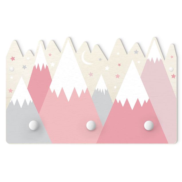 Porte-manteau enfant - Snow-capped Mountains Stars And Moon Pink