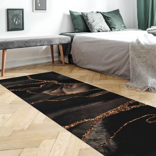 tapis abstrait Noir avec Paillettes D'or