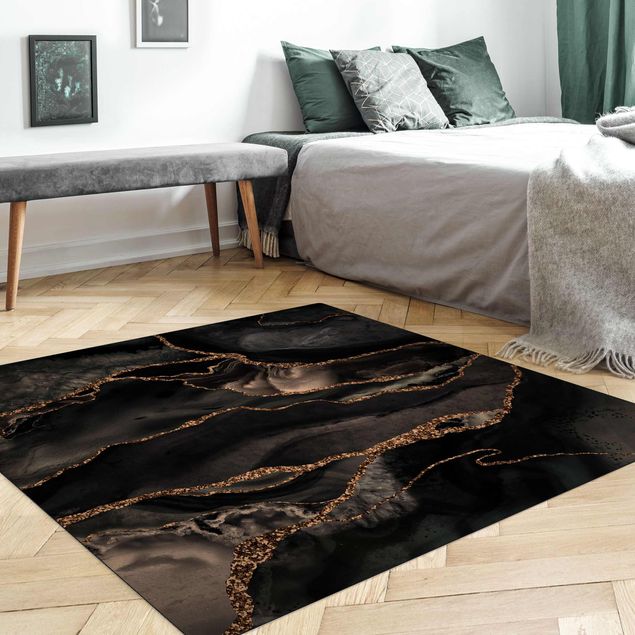 tapis abstrait Noir avec Paillettes D'or